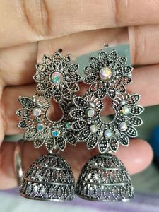 Oxidised Jhumka Earrings set of three pair