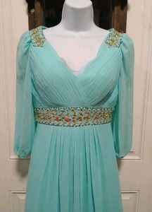 Elegant Blue Embellished Maxi Dress