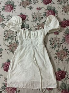 ZARA White Puff Sleeve Mini Dress