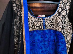 Elegant Blue &amp; Black Embroidered Kurta Set
