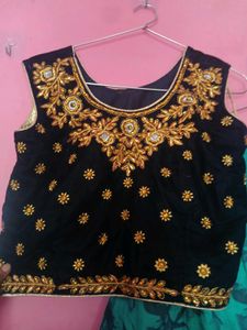 Embroidered Crop Top &amp; Printed Skirt Set