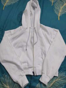 White Cropped Zip-Up Hoodie