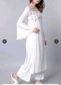 White Embroidered Kurta with Flared Sleeve