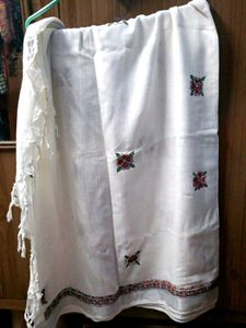 Madhubani Hand-Painted White Dupatta