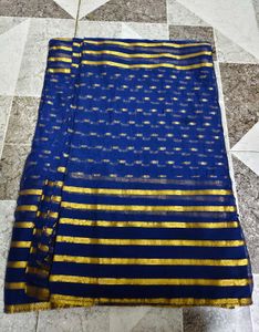 Elegant Blue & Gold Striped Saree