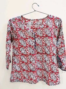 Red &amp; White Paisley Print Kurta Top