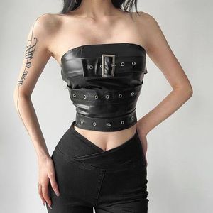 Edgy Black Faux Leather Tube Top