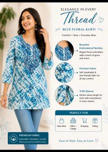 Blue Floral Embroidered Kurti