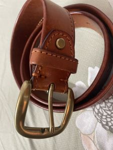Classic Brown Leather Belt with Brass Buckle