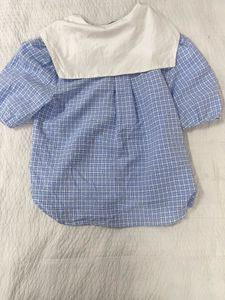 Blue collared Plaid Top