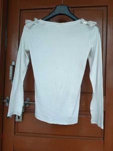 White Long Sleeve Top with Ruffle Detail