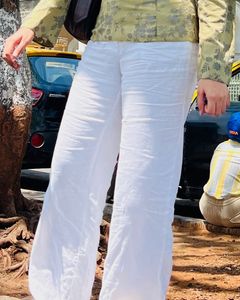 White Linen Blend Pants