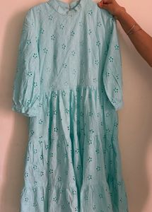 Light Blue Eyelet Tiered Midi Dress