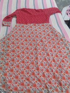 Elegant Red &amp; Grey Kurta with full flair