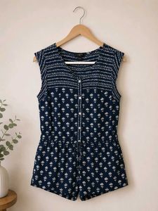 Navy Blue Printed Short Jumpsuit