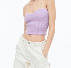 Lavender Ribbed Strapless Crop Top