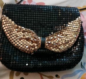 Sparkly Black Clutch with Gold Bow