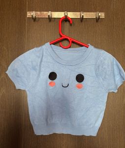 Cute Blue Cloud Face Crop Top