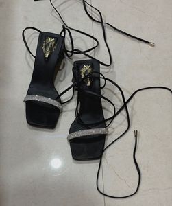 Black Strappy Heels with Rhinestones