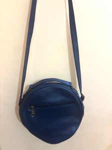 Blue Quilted Round Crossbody Bag