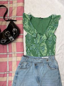 Zara Boho Ruffle Paisley Print Top