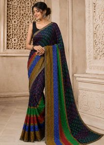 Beautiful Printed Navy Blue Saree