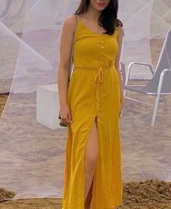 Mustard Yellow Button Front Maxi Dress