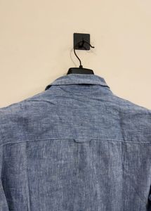 Men's Blue Linen Blend Button-Down Shirt