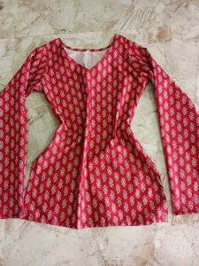 Red Paisley Print Kurta with Bell Sleeves