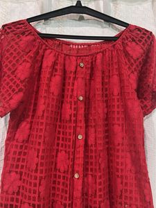 Chic Red Lace Off-Shoulder Top