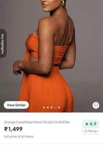 Orange Sweetheart Neck Co-ord Set