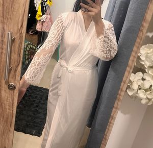 Satin Robe with Lace Sleeves