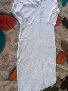 White Chikankari Kurta with Magenta Pant