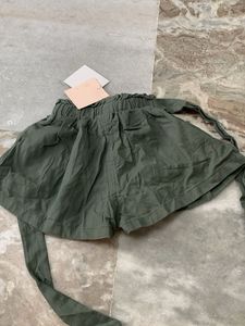 Olive Green Paperbag Waist Shorts