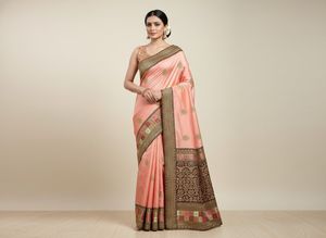 Elegant Peach Saree with Gold Embroidery