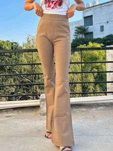 High Waist Flared Trouser (Beige)