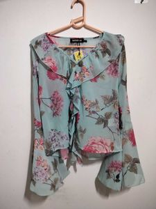 Floral Print Ruffled Chiffon Blouse