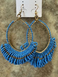 Blue Beaded Hoop Earrings