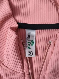 Pink Ribbed Zip Up Top