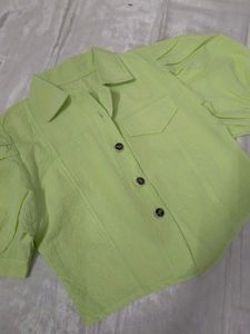 Lime Green Textured Cropped Shirt