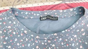 Blue Ditsy Print Cropped T-Shirt