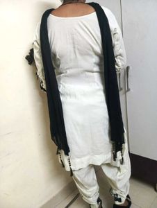 Elegant Cream Kurta Set with Black Embroidery
