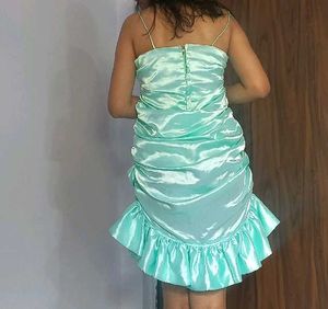 Satin Aqua green Ruched Dress