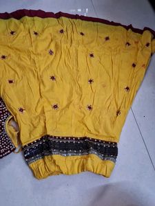 Navratri yellow maroon baby girl lehenga