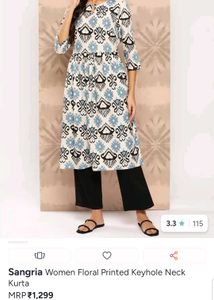 Blue &amp; White Printed kurti