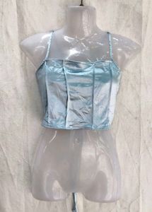 I. Light Blue Satin Corset Top