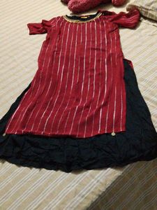 Elegant Red Kurta with black border size m