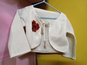 White Textured Bolero Shrug with Floral Detail