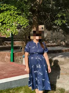 Navy Blue Dragonfly Print Midi Dress