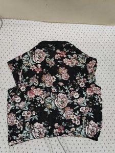Black Floral Print Short Sleeve Top